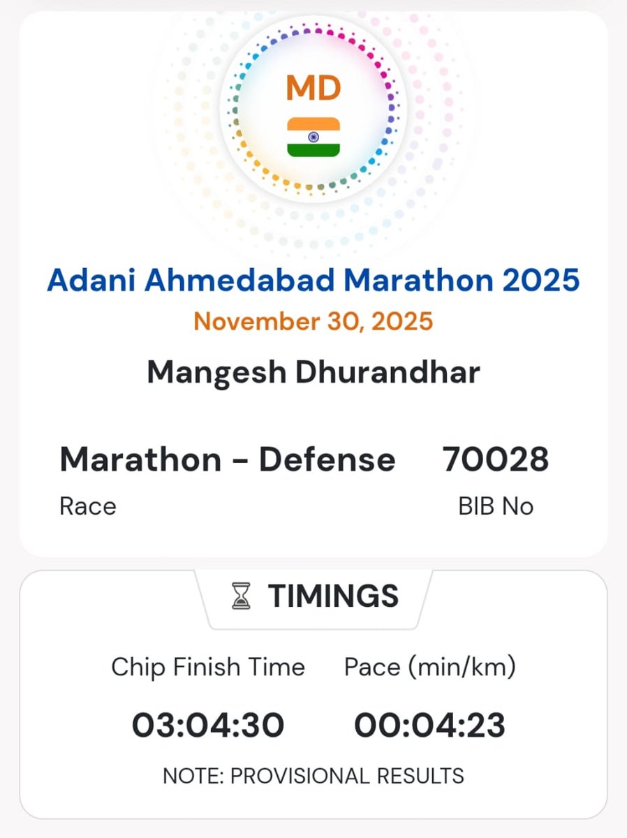 CISFHQrs's tweet image. 42Years-42Kms- 03Hrs 04 Min : A Blockbuster Run by CISF Jawan Of BIOM Bacheli

At 42 years of age, Mangesh Dhurandhar from CISF Unit BIOM Bacheli proved that determination knows no limits, completing the 42 km Defence Category run at 9th Adani Ahmedabad Marathon 2025 with an…
