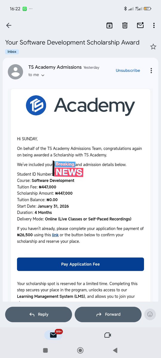 Eligiible's tweet image. Thrilled to receive a scholarship from the ts academy to study software development! 💻✨

 Grateful for this amazing opportunity to chase my dreams. 🙏

Thank you so much sir @Wizarab10