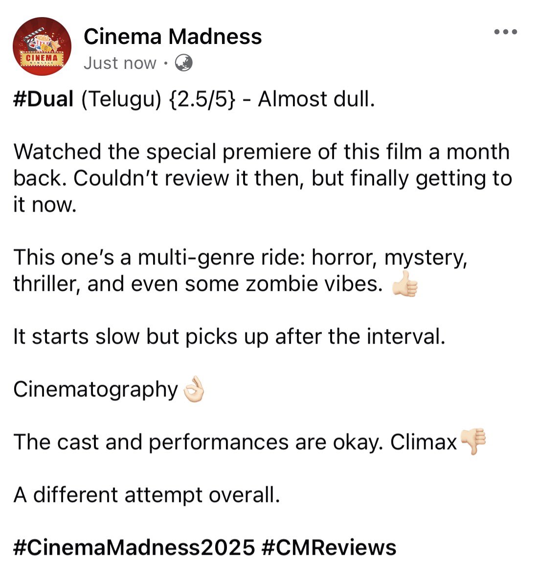 CinemaMadness24's tweet image. #DUAL (Telugu) {2.5/5} - Almost dull.

#CMReviews