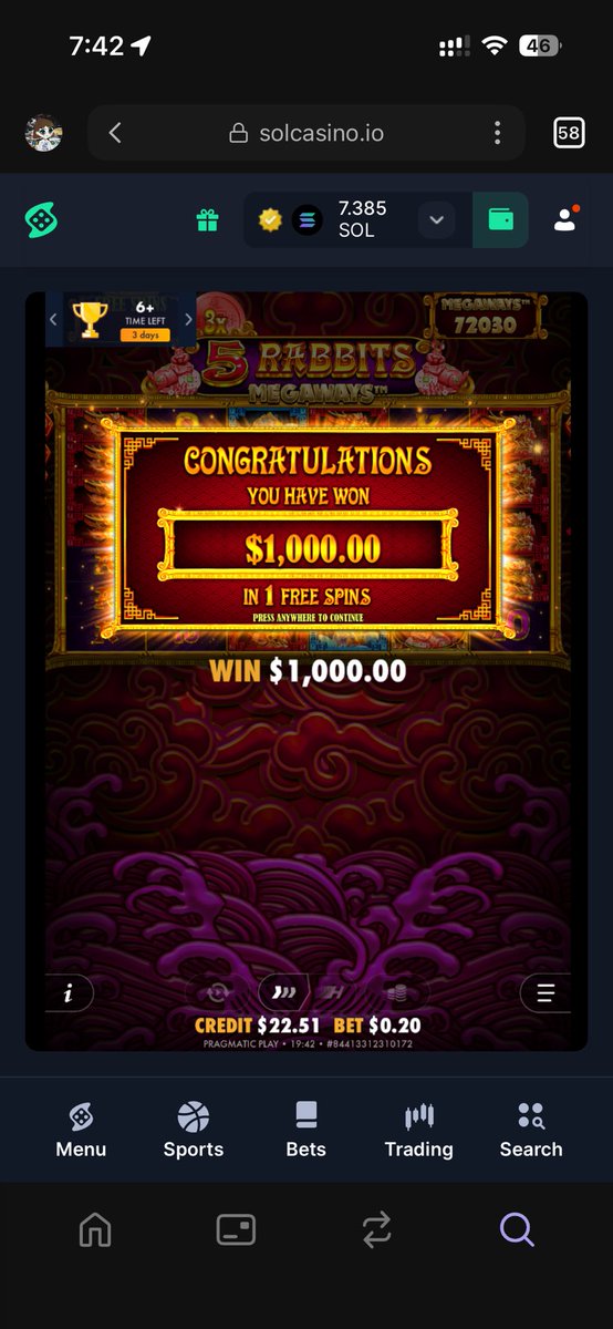 alexSoKrispy's tweet image. Dude. !!!!!

I don’t visit the casino often but was bored yesterday, deposited $10 to play with

Not sure you can see it but this was a 20¢ spin

Ty @solcasino 🔥