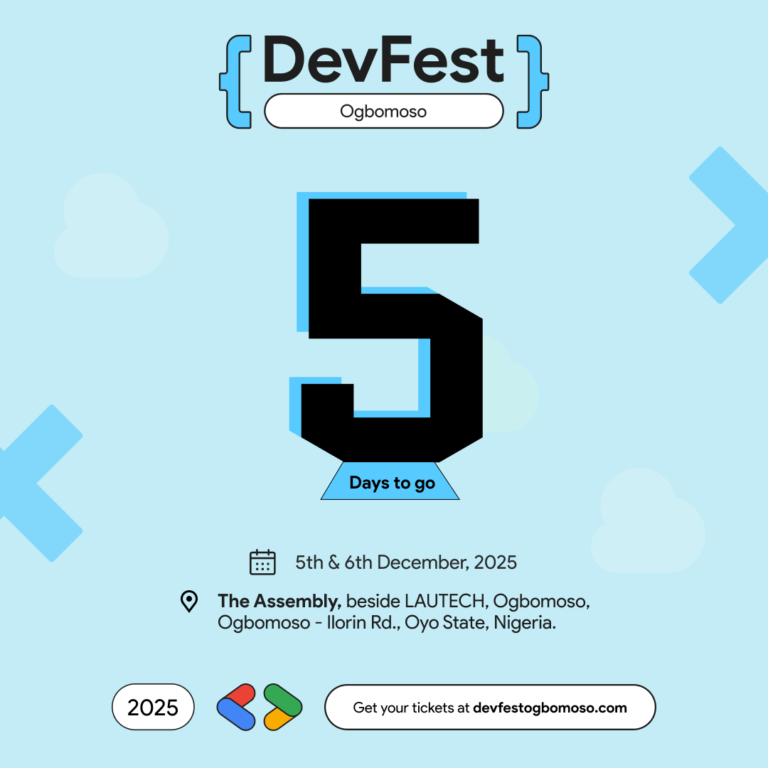 gdgogbomoso's tweet image. Can you feel DevFest Ogbomoso in the air? 😉

If it has been on your mind, this is the time to lock in.

Workshops drop Dec 5. conference hits Dec 6

Great sessions. smart conversations. connections that matter

Be present, don’t miss it

Secure your seat: devfestogbomoso.com