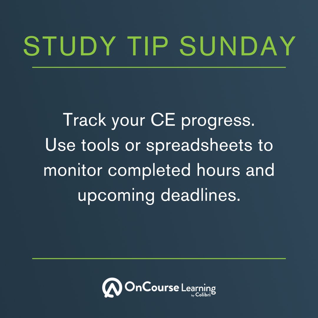 OnCourseFS's tweet image. Stay organized! Track your CE hours and never miss a deadline.

#ComplianceMadeEasy #StudyTips
