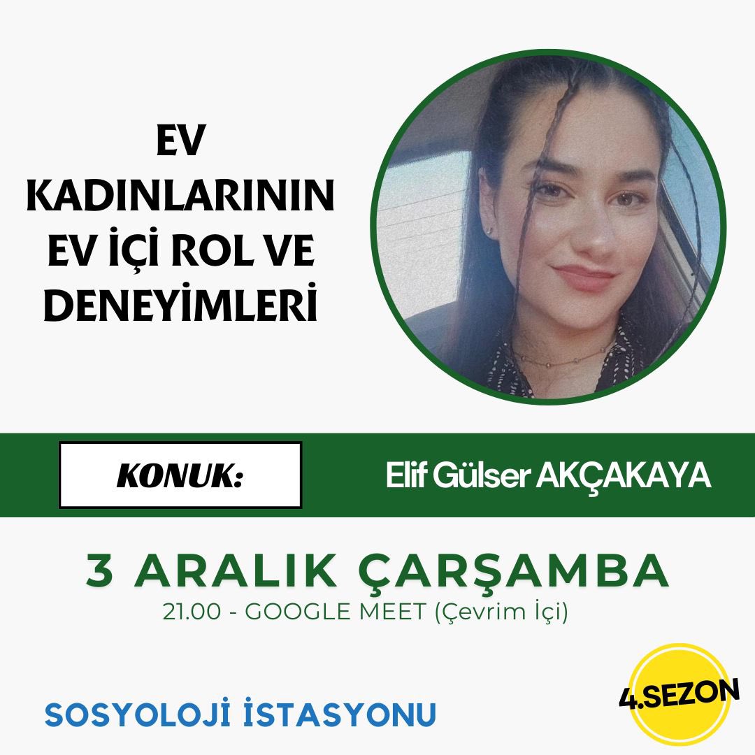 🔔 Yeni Etkinlik!
Sıradaki etkinliğimizde “Ev Kadınlarının Ev İçi Rol ve Deneyimleri” konusunu ele alacağız.
🎙 Elif Gülser AKÇAKAYA (<a href="/gulusakckya/">Elif Gülser</a> )
🗓 3 Aralık Çarşamba | 21.00
Katılım Formu: docs.google.com/forms/d/e/1FAI…