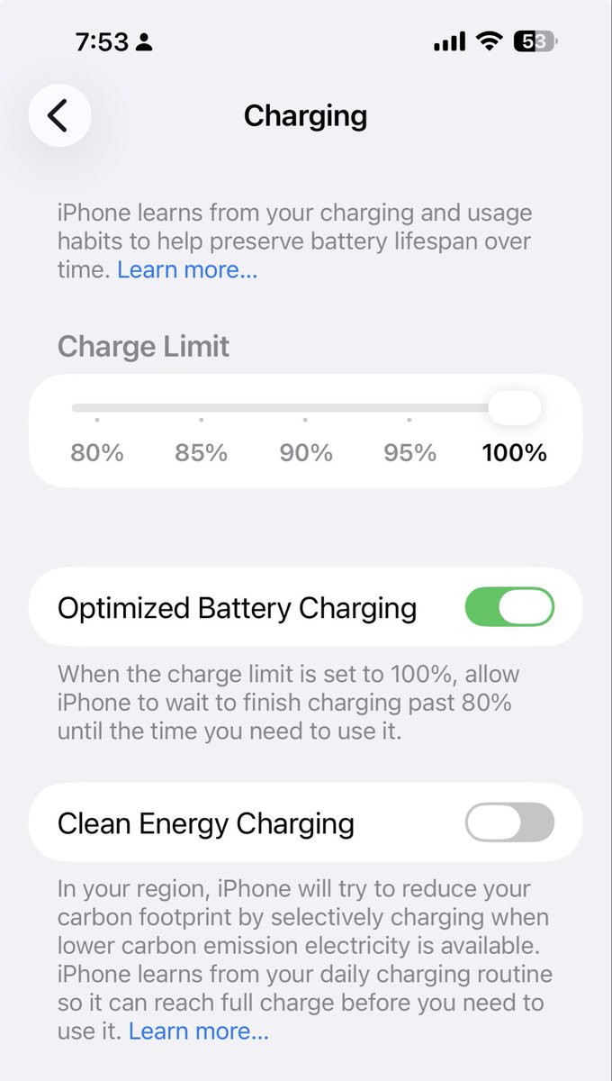 DeadZones's tweet image. Clean energy charging is such a load of crap and I turned it off on #iOS26 #iPhone17 @Apple