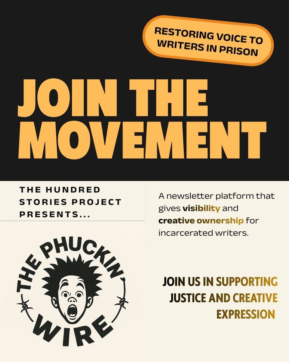 UBFSFORG's tweet image. 🎥 New update from the Hundred Stories Project!
We’re preparing to launch the Phuckin’ Wire Newsletter — built with and for incarcerated writers.
Read here: substack.com/@zomediaproduc…
💛 Donate: text UBFSF to 44-321
#UBFSF