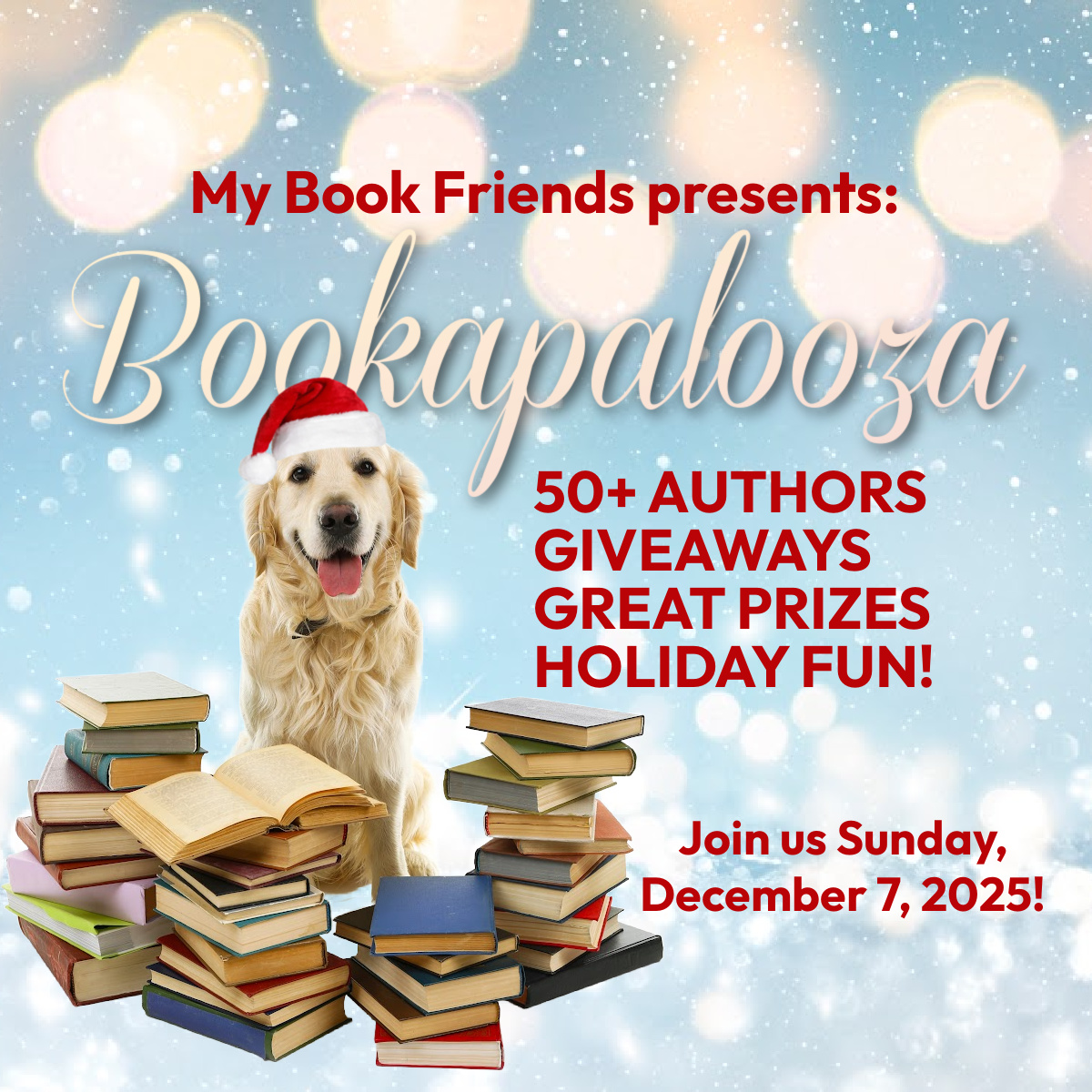🎁 This Sunday, December 7th, join us at My Book Friends for a massive #giveaway extravaganza! Over 50 authors are coming together to spread holiday cheer with free books and goodies. Join us here: facebook.com/groups/yourboo…🌟 #bookobsessed #bookshelf #bookish
