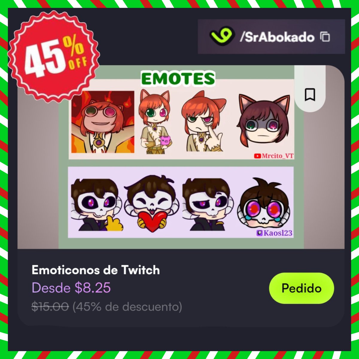 SrAbokado's tweet photo. 🎄 45% OFF on VGen!  
Chibis · Illustrations · Emotes · PNGTuber Plus  
From today until December 30!
    
https://t.co/GVvTjpV2db  

#CommissionsOpen #VTuberCommission #ChibiArt #Emotes #PNGTuber #VGen #OfertaNavidad #ArtCommission https://t.co/Of6PVx0Xwm