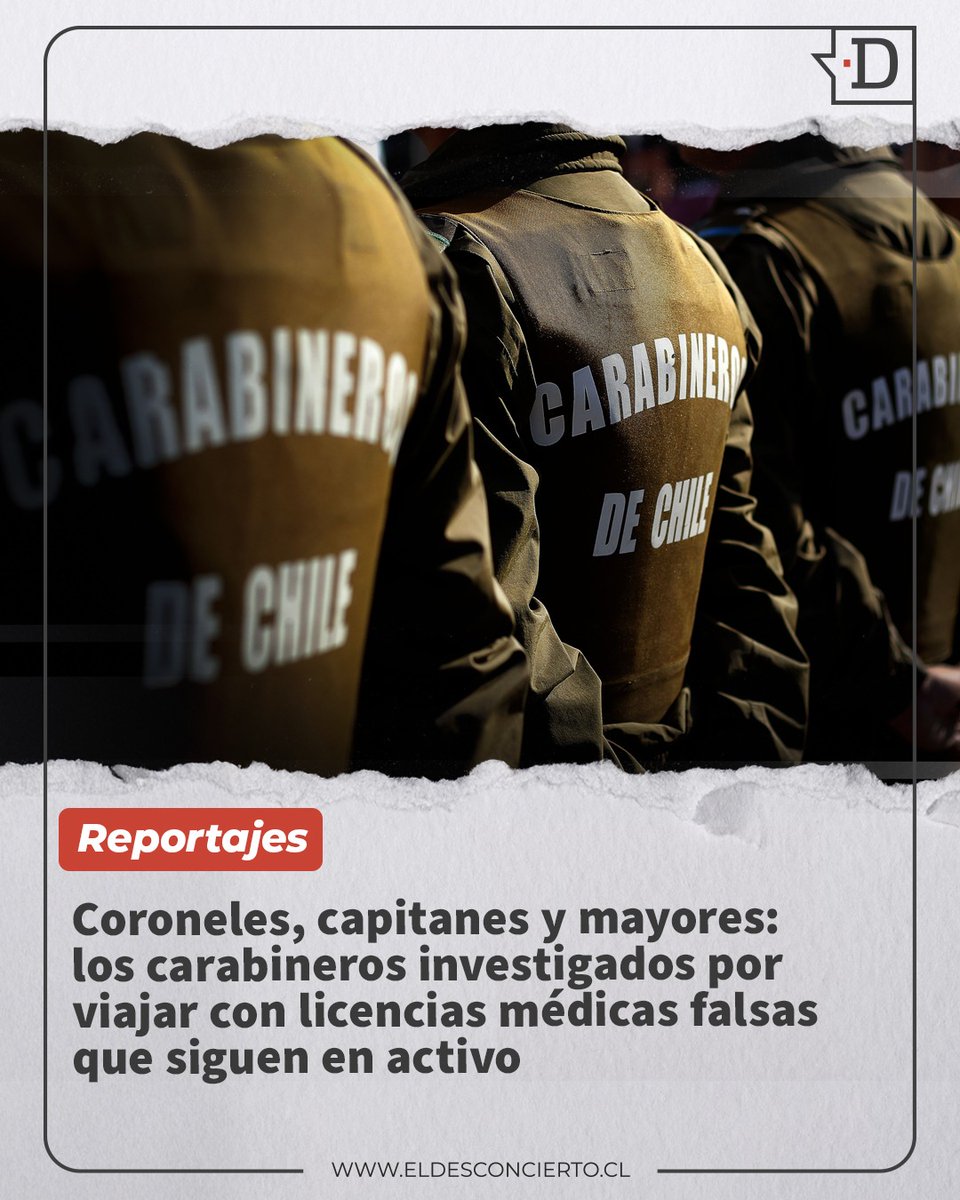 Un #reportaje de El Desconcierto accedió a nombres y cargos de oficiales que habrían viajado al extranjero o asistido a casinos mientras estaban con licencia médica.

👉Lee aquí: acortar.link/z0PrfL