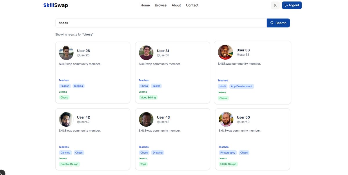 javed999_'s tweet image. Finished building and polishing the Browse Users feature for SkillSwap — search, pagination, profile cards.
Nothing huge, but it&apos;s progress.
Every screen I build teaches me something new. On to the next step. 🚶‍♂️✨
#fullstackdev #nextjs #buildinpublic #code