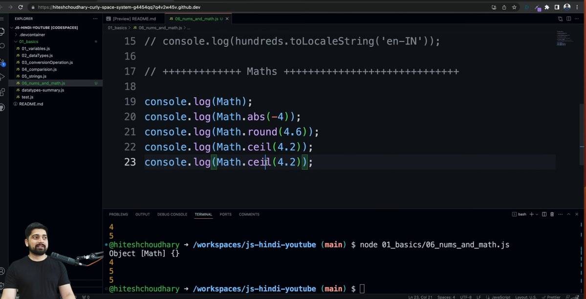 Abhijith__A's tweet image. Day 3 of learning [ JavaScript ]🚀

- Explored Numbers and Math in JS.
- Learned about common Math methods.
-  round(), ceil(), and floor().
- Used Math.random() to generate random numbers.
- Dived into object destructuring for cleaner code.
- Understood how to extract values…
