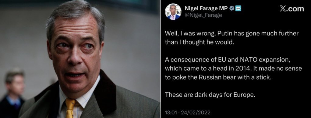 2014: “I admire Putin as an operator”
2010-14: Appeared on Russia today 17 times 
2017: Knighted by a 7 year old girl on RT
2022: blames EU for Russian invasion 
2024: “We provoked this war … of course it’s his fault – he’s used what we’ve done as an excuse”

Is this not dodgy?