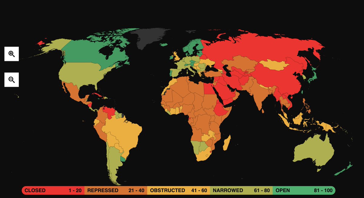 🔟 days from now we release new country ratings and data on top violations to civic freedoms #PeoplePower2025

We monitor the state of freedom of expression, peaceful assembly and association in 198 countries &amp; territories. A look at current ratings🔴🟡🟢
monitor.civicus.org