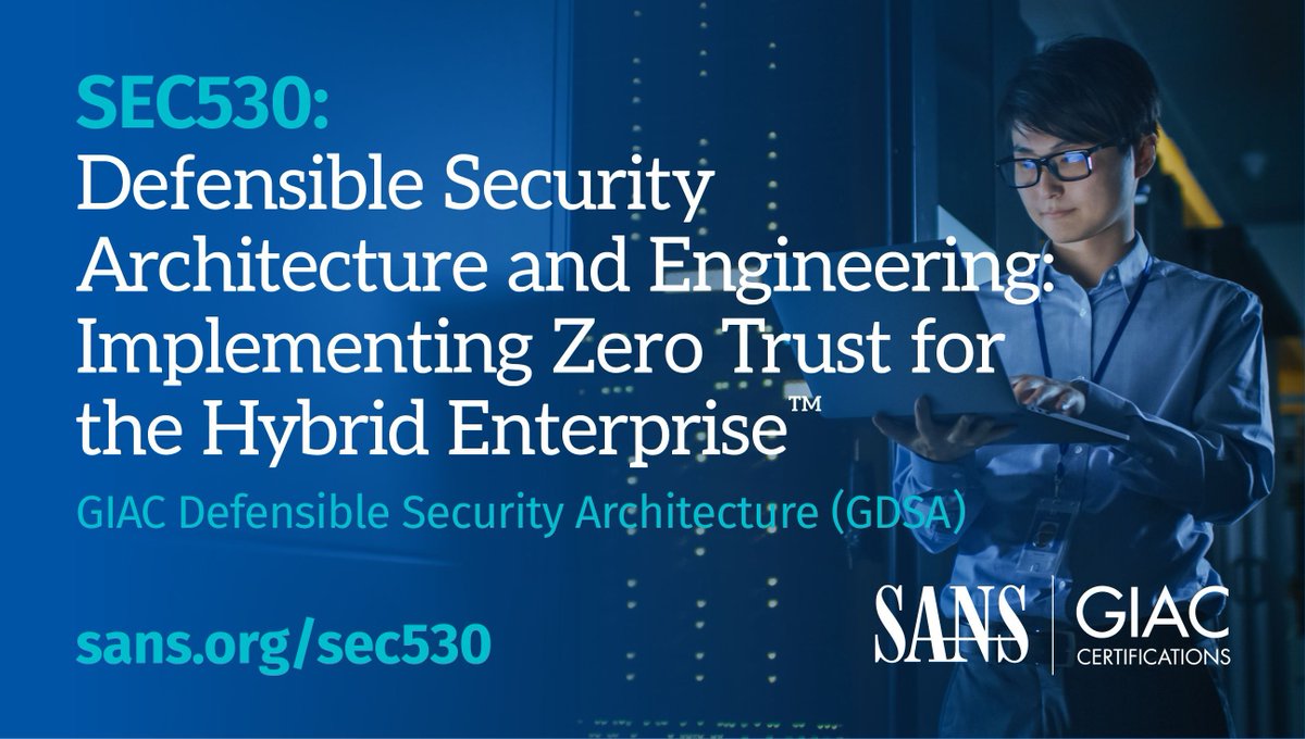SANSDefense's tweet image. 🔐 Protect your enterprise like a pro with Defensible Security Architecture and Engineering: Implementing Zero Trust for the Hybrid Enterprise! Try the FREE preview and see why SEC530 is a game-changer. 🛡️💡 #ZeroTrust #SEC530 sans.org/u/1wgB