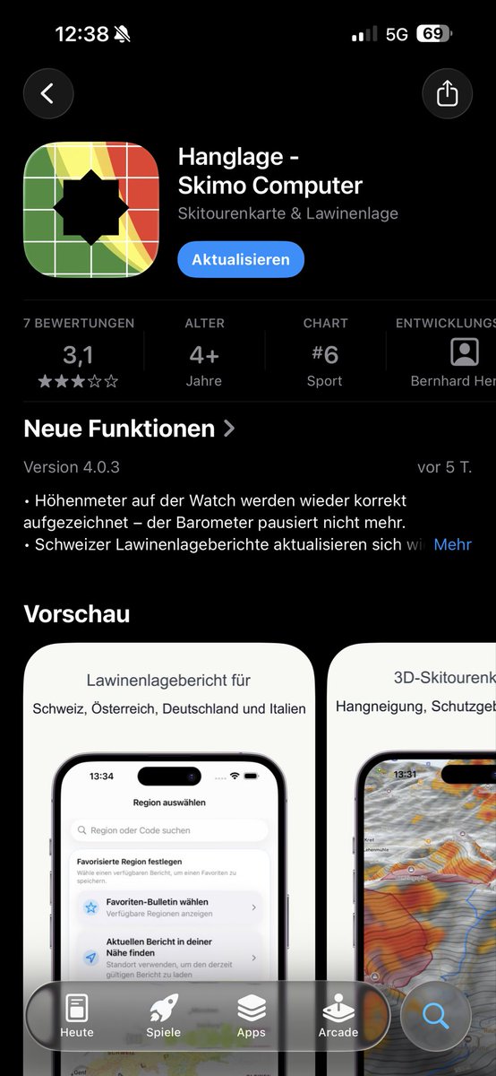 Hanglage ist in den Sport-Charts im App Store jetzt auf Platz 6. 🎿❄️
Das freut mich wirklich sehr – danke an alle, die die App nutzen, unterstützen und Feedback geben.
Ich arbeite weiter mit viel Liebe daran. 🙏