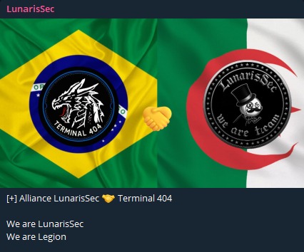 FalconFeedsio's tweet image. 🚨 Alert: New Hacktivist Alliance 🚨

LunarisSec and Terminal 404 have officially announced a new alliance.
