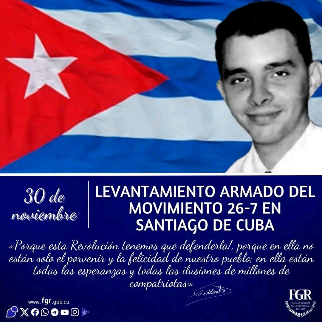 El 30 de noviembre de 1956 tuvo lugar el levantamiento armado del Movimiento 26 de Julio en Santiago de Cuba, organizado y dirigido por Frank País García, en apoyo a la fecha prevista del desembarco de los expedicionarios del Granma

#CubaViveEnSuHistoria