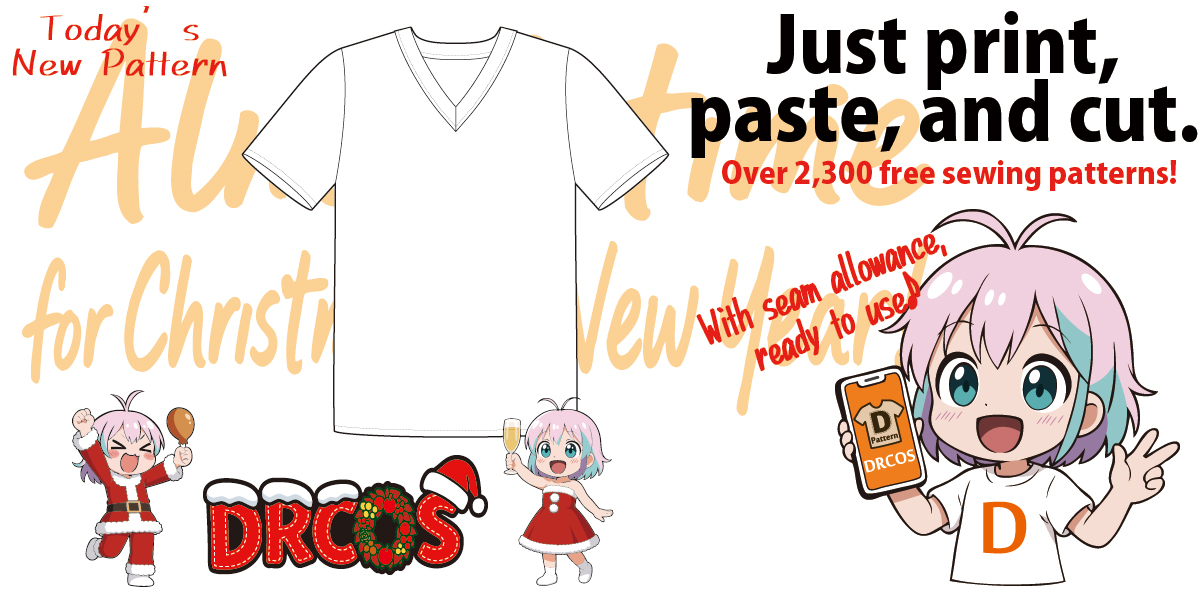 drcos_com's tweet image. 🎄 Today’s new Free English Paper Pattern!

👕 T-Shirt 2 (V-neck)
📏 A4 size (Cm)
🧵 Simple V-neck top — great for Christmas cosplay or casual outfits!
Beginner-friendly and quick to sew.

🔗 dr-cos.info/fp-tshirt2.html

#ChristmasCostume #SewingPatterns #FreePattern #CosplayCostume