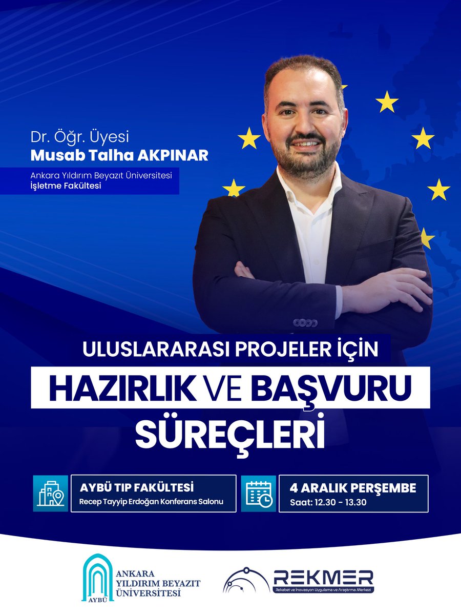 Genel Müdürümüz Dr. Mus'ab Talha Akpınar, Ankara Yıldırım Beyazıt Üniversitesi Tıp Fakültesi’nde uluslararası proje ekosistemine yönelik özel bir seminer gerçekleştirecektir.

Uluslararası proje kültürünü yakından tanımak ve adım atmak isteyen tüm katılımcıları bekliyoruz ✨