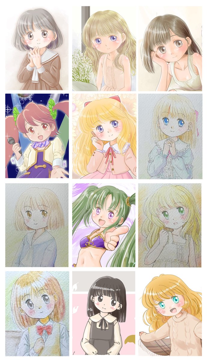 #今月描いた絵を晒そう 
デジタル8枚＋アナログ4枚＋別途アナログ4枚
結構描いた。あっさり目が多いけど。