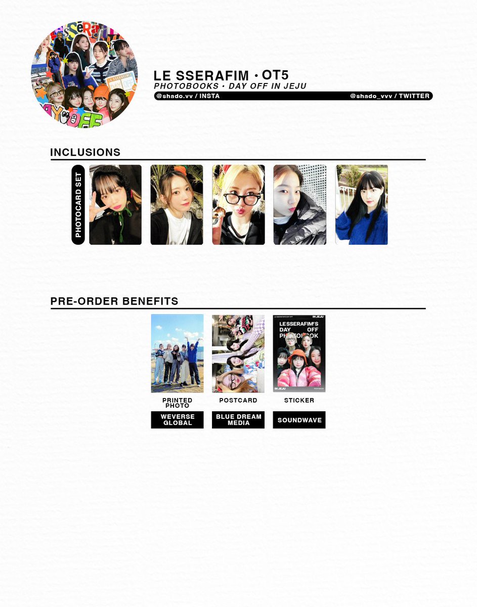 LE SSERAFIM - Day Off in Jeju photobook - OT5 photocard & benefits