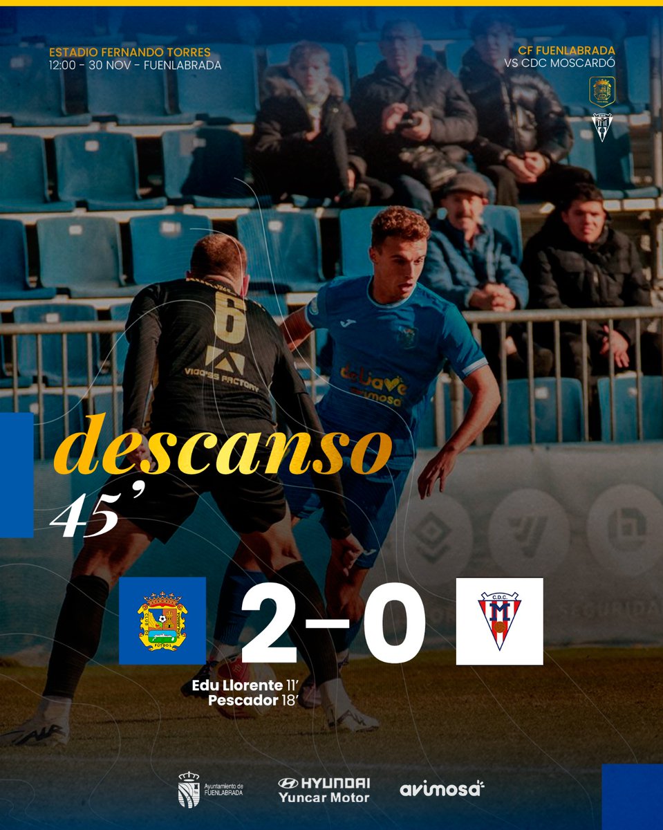 ¡Final de la primera parte!

CF Fuenlabrada 2 - 0 <a href="/CDCMOSCARDO_com/">CDC Moscardó</a> 

#CFFCDC