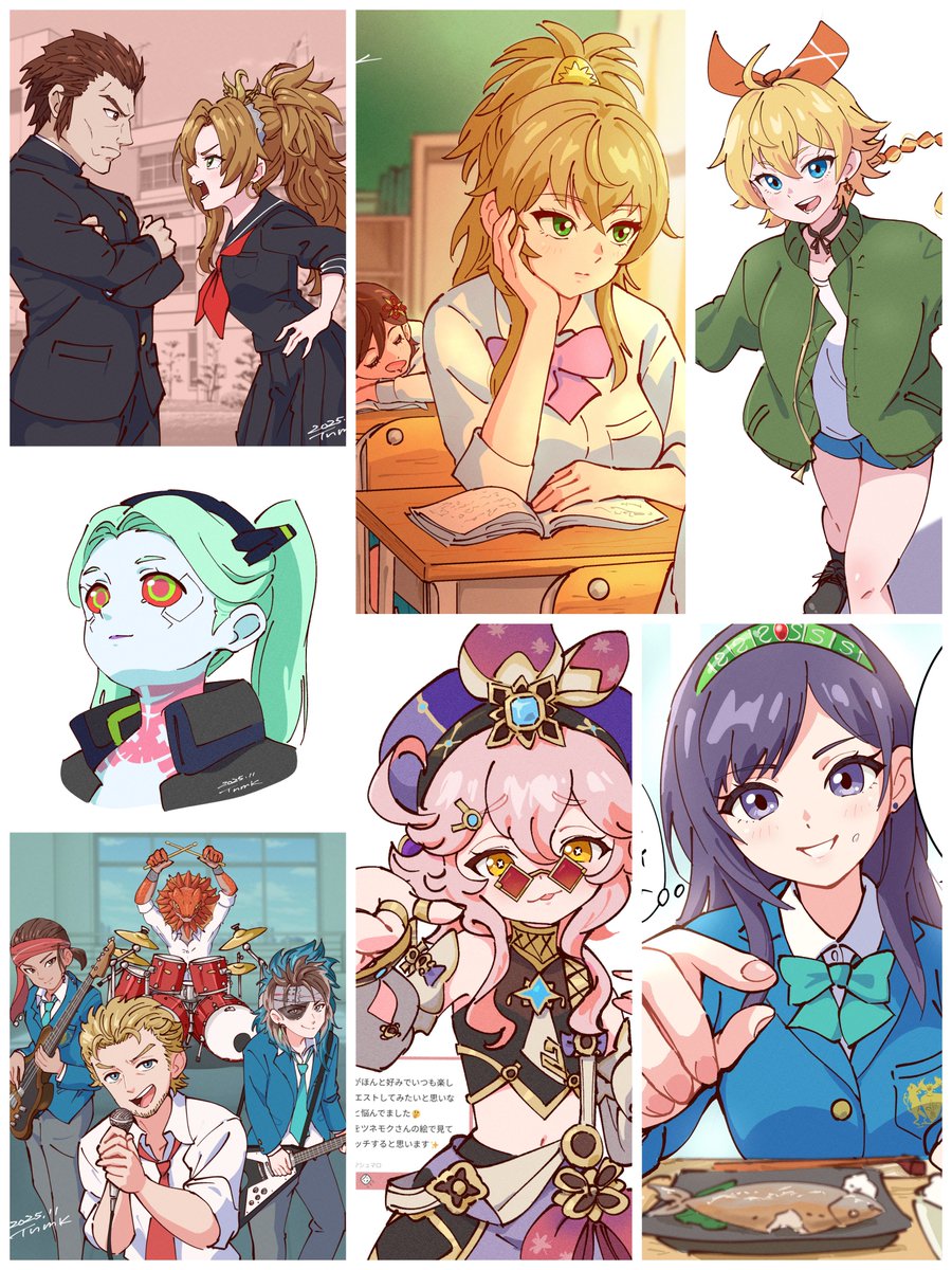 今月は8枚でした。
思いついたアイデアは面倒でも時間をかけて描いてみる、を実践してみた月だった（水泳部の絵は色味変えてます）

#今月描いた絵を晒そう #イラスト