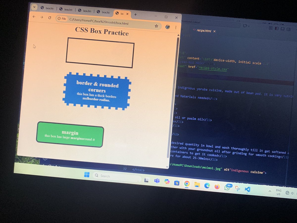 AyobamieCartel1's tweet image. After getting my fingers dirty with CSS and styling, I was able to finish my assignment for the week. Box model, profile and recipe pages.
Unto the next 🎉🙏🔥 #learning #frontenddevelopment
