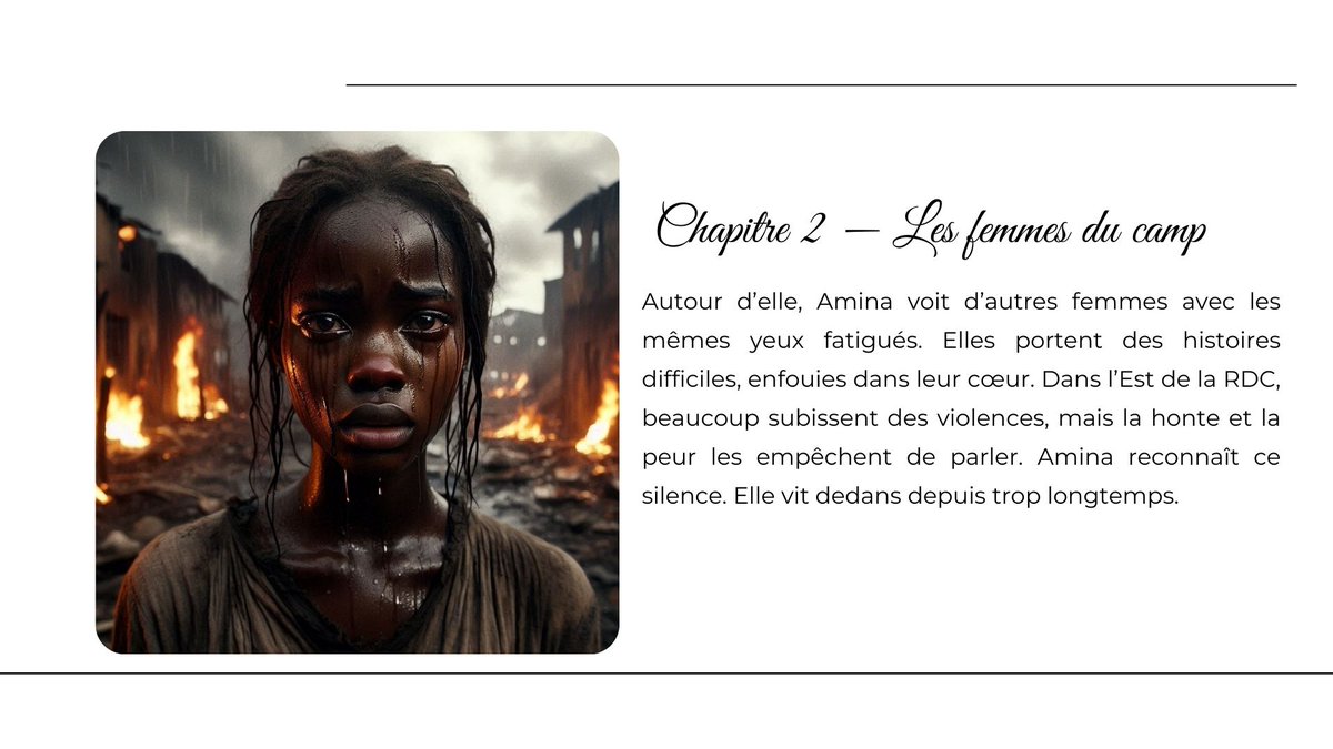 BlastGeorges's tweet photo. Chapitre 2 &amp; 3 publiés.
Silence brisé.
Résilience affirmée.
On continue la lutte. ✊🏾

#16Jours #StopViolence #TousUNiS #NoExcuse #StopVBG #RDC #ODD16  #LePoidsDuSilence #BlanchardBosey https://t.co/eTtTMHuKS7