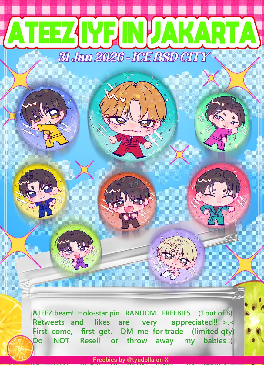 ATEEZ BEAM! 💓 [ IYF IN JAKARTA 2026 concert freebies by <a href="/tyudolla/">ciia 🖤</a> ]

✧ 31 January 2026
✧ ICE BSD City, Tangerang
✧ Additional freebies and exact time+loc TBA

#ATEEZinJakarta #InYourFantasyJakarta