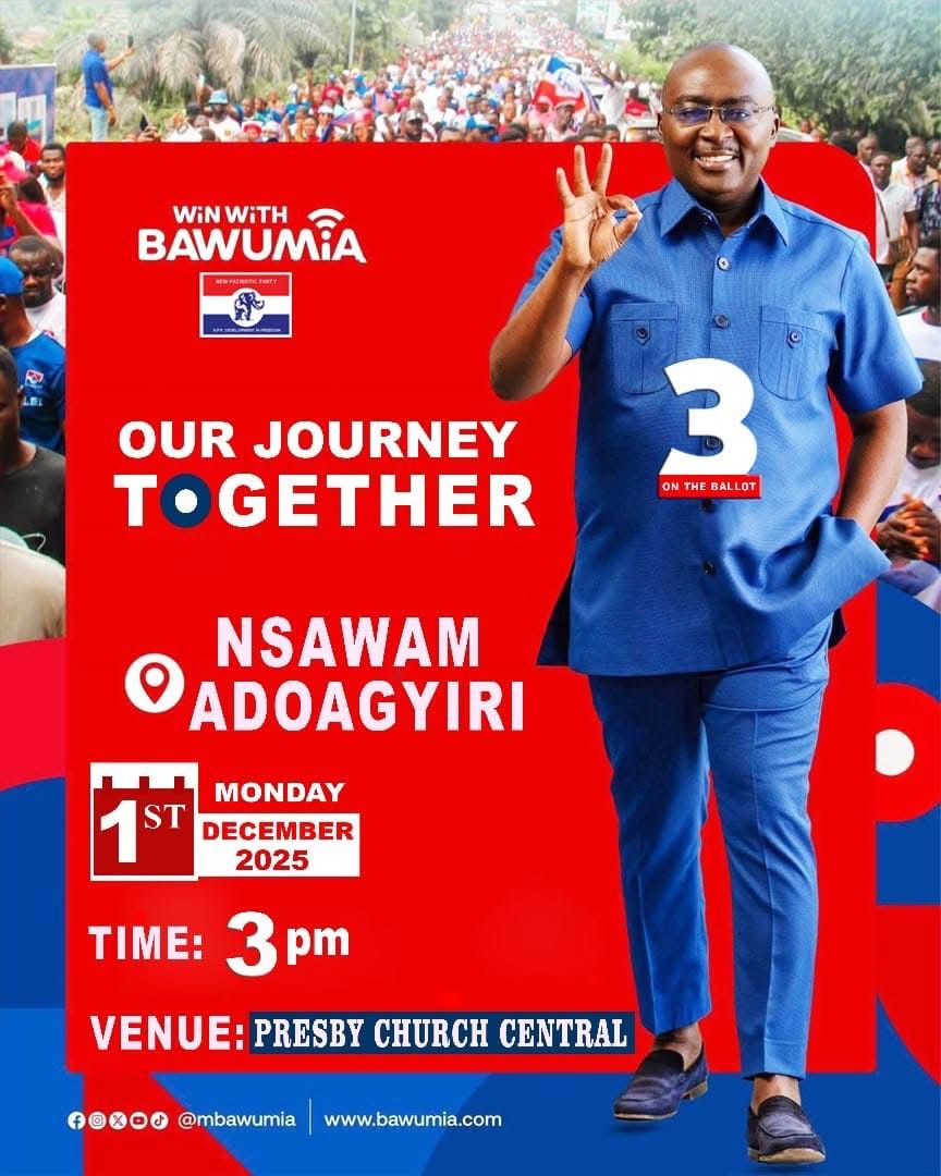 AbrefaKG's tweet image. It happening live tomorrow 1st December 2025 as Nsawam-Adoagyiri welcomes The Best and Next to lead Dr.@MBawumia 🔥🔥..

#3WinWithBawumia 
#Itisstillpossible
#DMB28

@OsonoAmmiel @FAnnohDompreh @BawumiaSon @LetsTalkPts @KojoDaakyehene @DashelleAdu