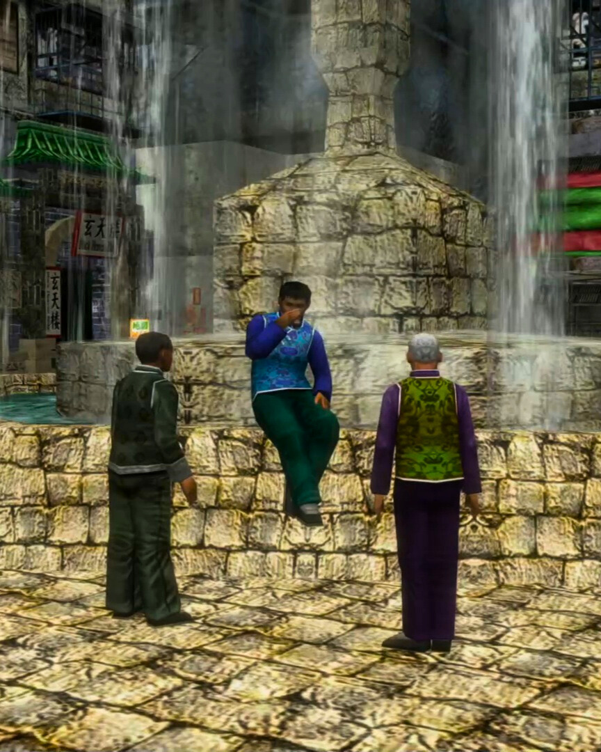 Shenmue_Dojo's tweet image. Does it get better than hanging out with a couple of close friends and having a drink underneath a massive fountain? Presumably this guy is getting absolutely soaked, but hey, you do you brother! ⛲🍵

#SundaySHENanigans #SEGA 
#LetsGetShenmue4