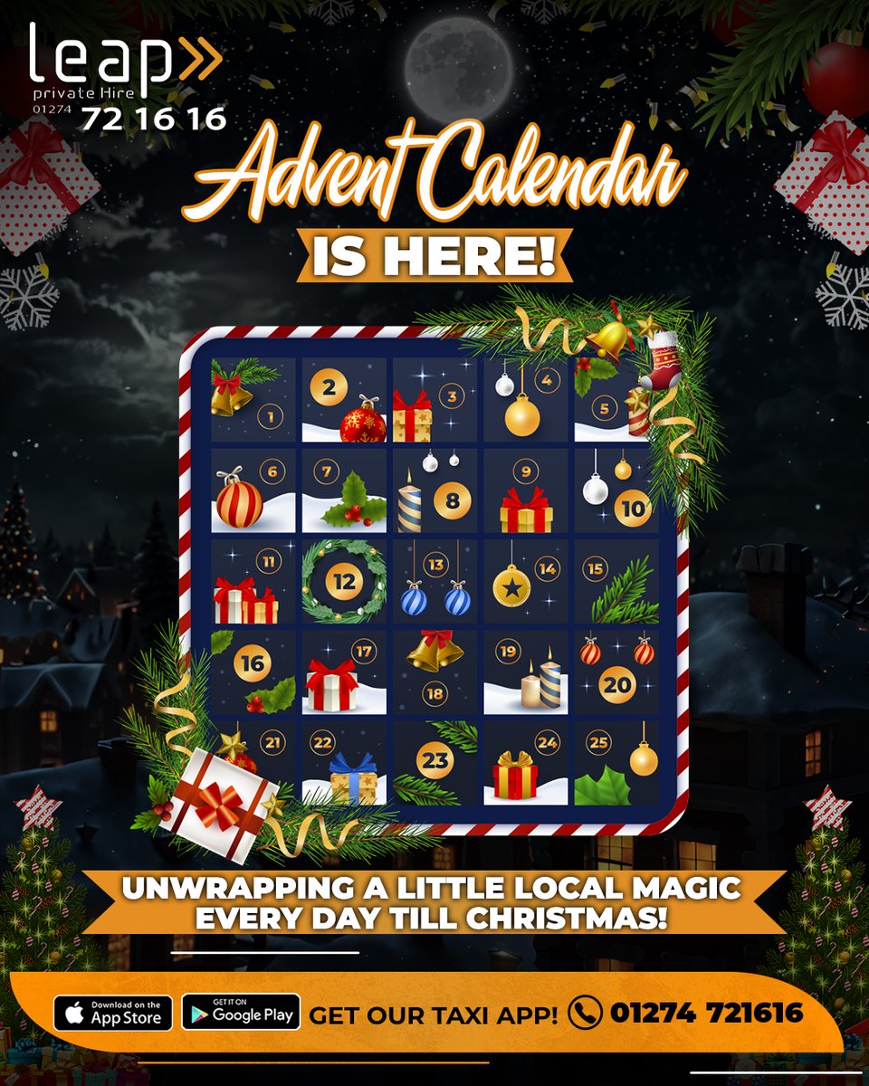 Leap_Taxis's tweet photo. Every day this December, we’ll be opening a new door filled with festive fun.

Keep your eyes on our page each morning to see what’s behind the next door, you never know what surprises are waiting! 👀🎅❄️ https://t.co/3h3YVu2ZiF