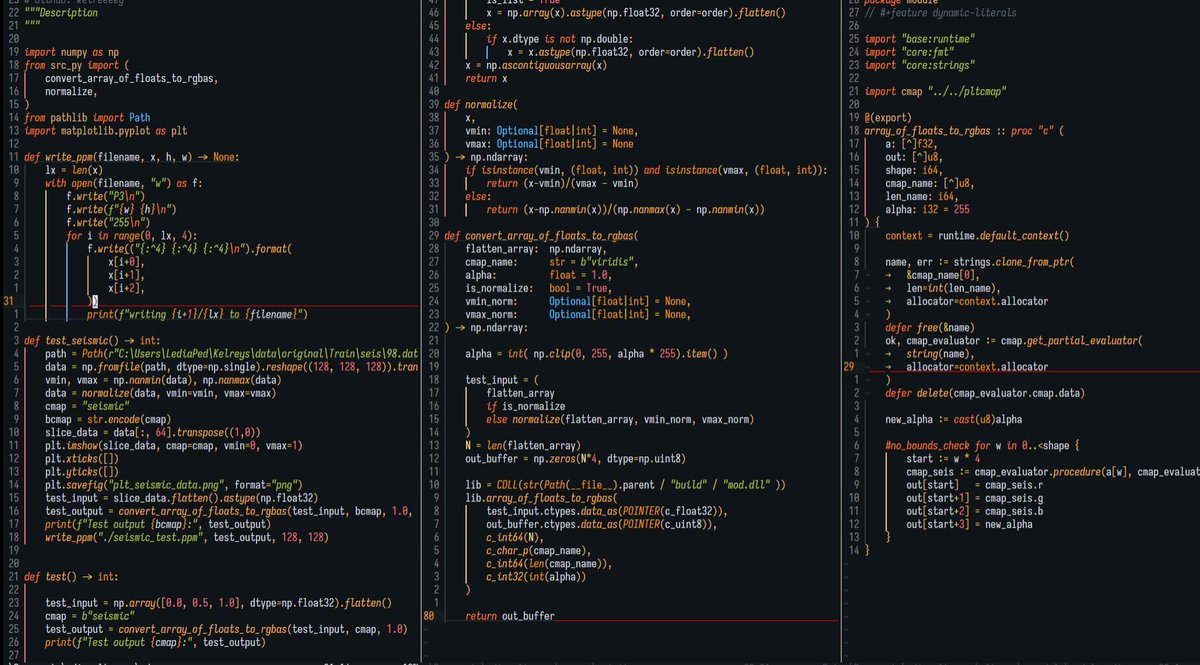 reybuzzed's tweet image. Towards scientific visualization using Odin &amp;amp; Python. Wrote the Python binding of the previous Odin&apos;s module that produce RGB array from float using matplotlib&apos;s colormap.

Now i can kinda understand a small subset of graphic pipeline, colormapping from float to RGB.