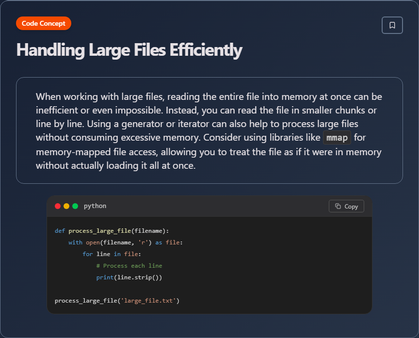 techielearns's tweet image. ✨ Handling Large Files Efficiently (Python)

#Python #PythonDev #DataScience #WebDev #100DaysOfCode #DevLife