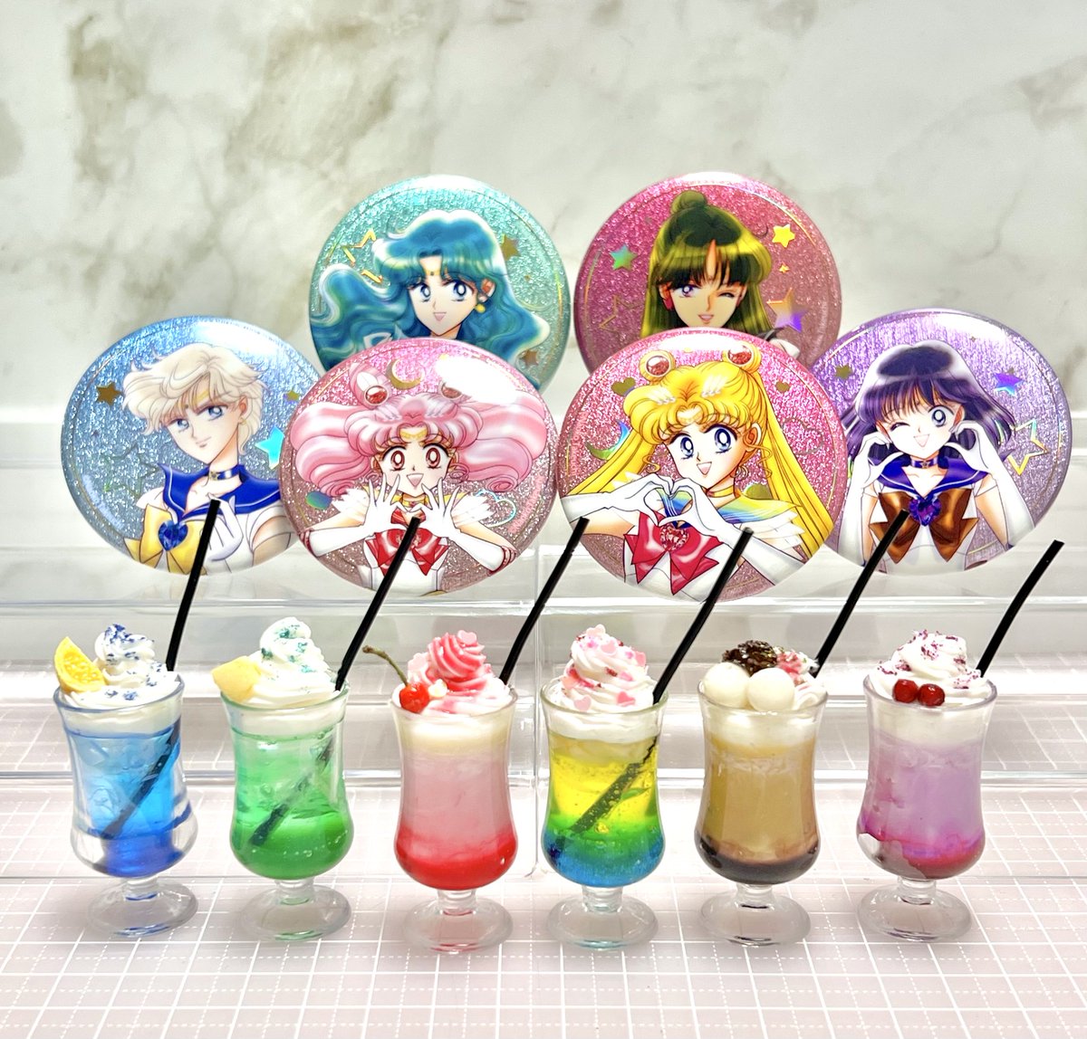 ⑧＊大人ブルームーンとパンダちゃんたち＊シーグラスアート ⑧＊大人ブルームーンとパンダちゃんたち＊シーグラスアート