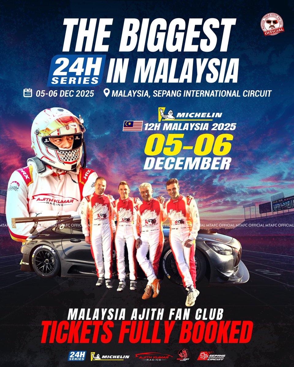 Thalafansml's tweet image. Power of the KING’s fanbase! Malaysia Ajith Fan Club tickets FULLY BOOKED🔥🔥🔥🔥🤩

#AjithKumar Sir #AjithKumarRacing #RedAntRacing 
#AjithRedAntRacing #MalaysiaAjithFanClub #GT3 #24HSeries #12HMalaysia #Creventic #Creventic24H #michelin12hmalaysia @24HSERIES