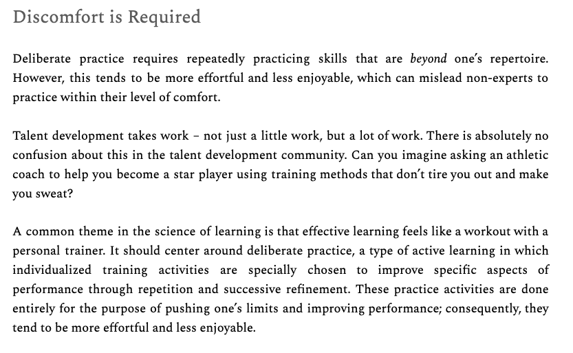ninja_maths's tweet photo. For optimal learning, high levels of effort and engagement are required. 

Unfortunately, this is very often at odds with "having fun". I wish it weren't true, but it is. 

Taken from the Math Academy Way (link in comments). https://t.co/jbgfB7cEev