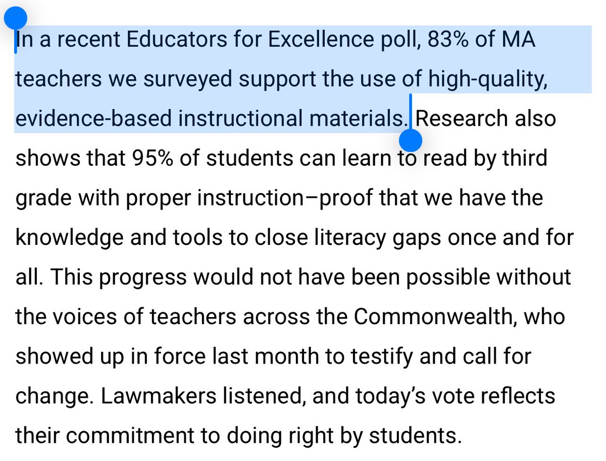 Recent <a href="/Ed4Excellence/">Educators for Excellence (E4E)</a> poll of MA teachers: 

83% support the use of evidence-based teaching materials. 

Teachers have a reputation for being anti-curriculum, but I fondly it’s changing as the materials on the market improve.