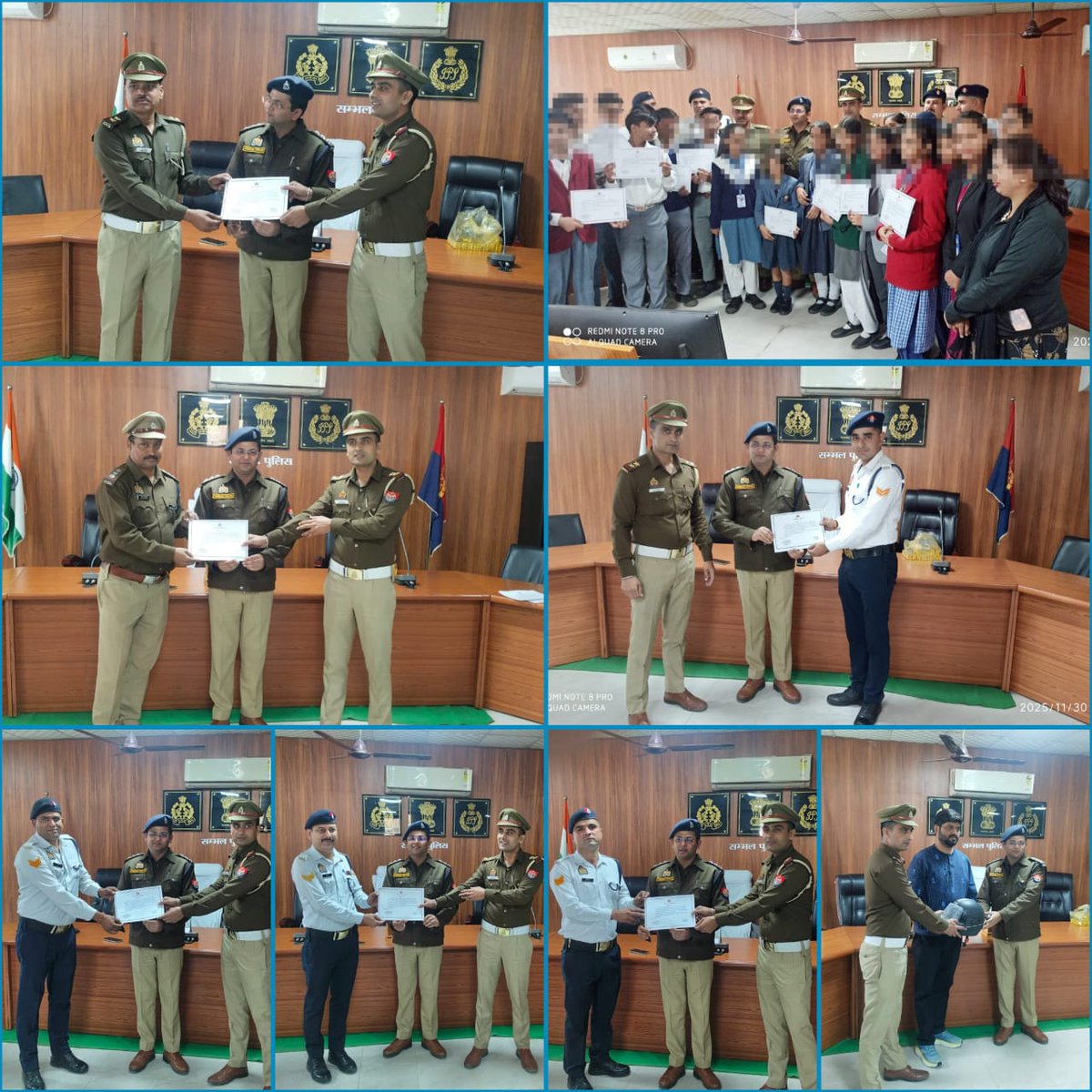 sambhalpolice's tweet image. #SPSambhal @Krishan_IPS  के निर्देशन में #C0 यातायात द्वारा पुलिस लाईन बहजोई में यातायात जागरूकता माह 2025 का समापन किया गया । प्रतियोगिताओं में विजयी विद्यार्थियों व उत्कृष्ट कार्य करने वाले कर्मियों को सम्मानित किया गया तथा हेलमेट वितरण कर रोड सेफ्टी का संदेश दिया गया ।