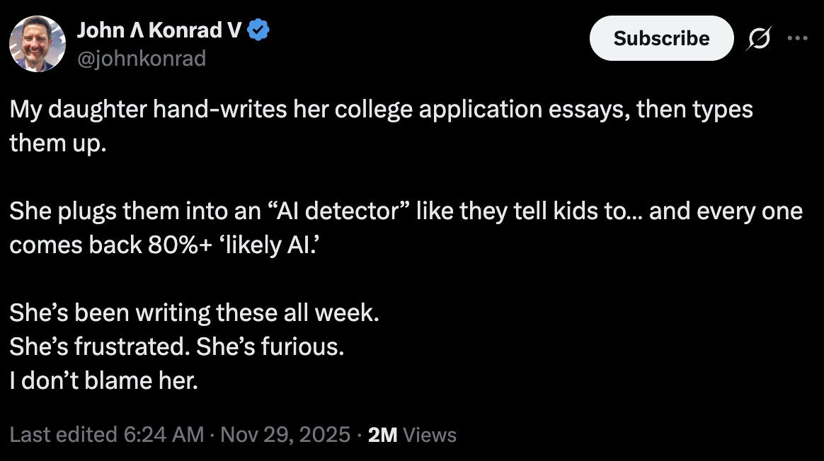AI detectors are so broken they’re calling the 1776 Declaration 99.99% AI-written. 

kids/teachers should stop using them.