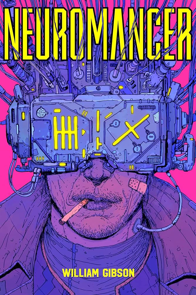 Pas une promo officielle d'Apple.

Couverture d'une édition assez récente et brésilienne de Neuromancer par l'artiste Josan Gonzalez.  

Neuromancer, c'est bien sûr le roman fondateur du genre cyberpunk, par William Gibson.

La série Apple TV est en production depuis début 2025.