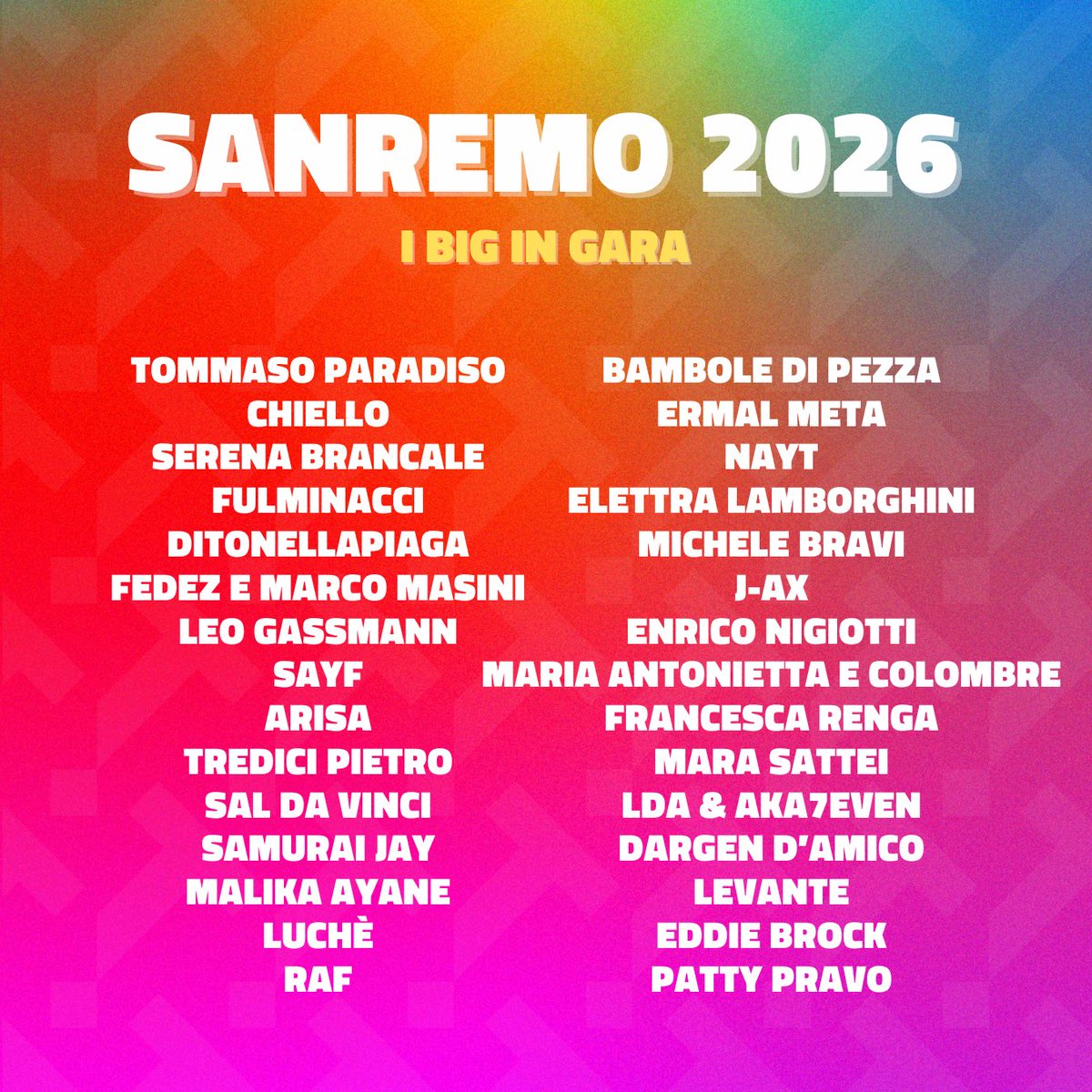 trash_italiano's tweet image. La lista dei big in gara a #Sanremo2026