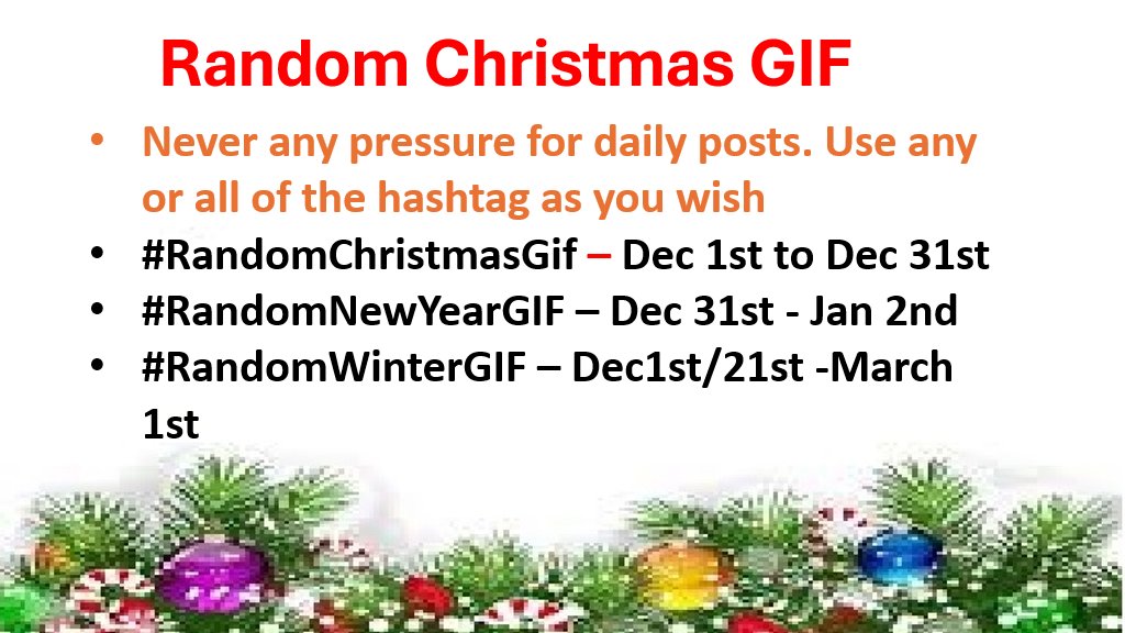 MarkFreeMyMind's tweet photo. Dec 1st 2023, I posted a spontaneous #RandomChristmasGIF
Other people joined in and we've done various other topics since, including currently #RandomMovieGif and #RandomTelevisionGIF
Hashtags also on BlueSky. All posts appreciated All welcome🙂
It's Christmas again 🎅🤶🎄☃️ https://t.co/AQtZxHa8xD