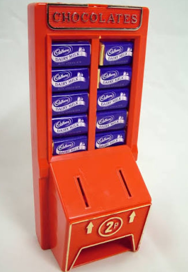Today we'll be sharing some classic Christmas present ideas from the yuletide of your youth.

First up, it's the Cadbury Dairy Milk chocolate chimney.

Load the chimney with chocolates.

Put in a 2p coin to release your chocolate.

Eat! Repeat!

Simple pleasures. Simpler times.