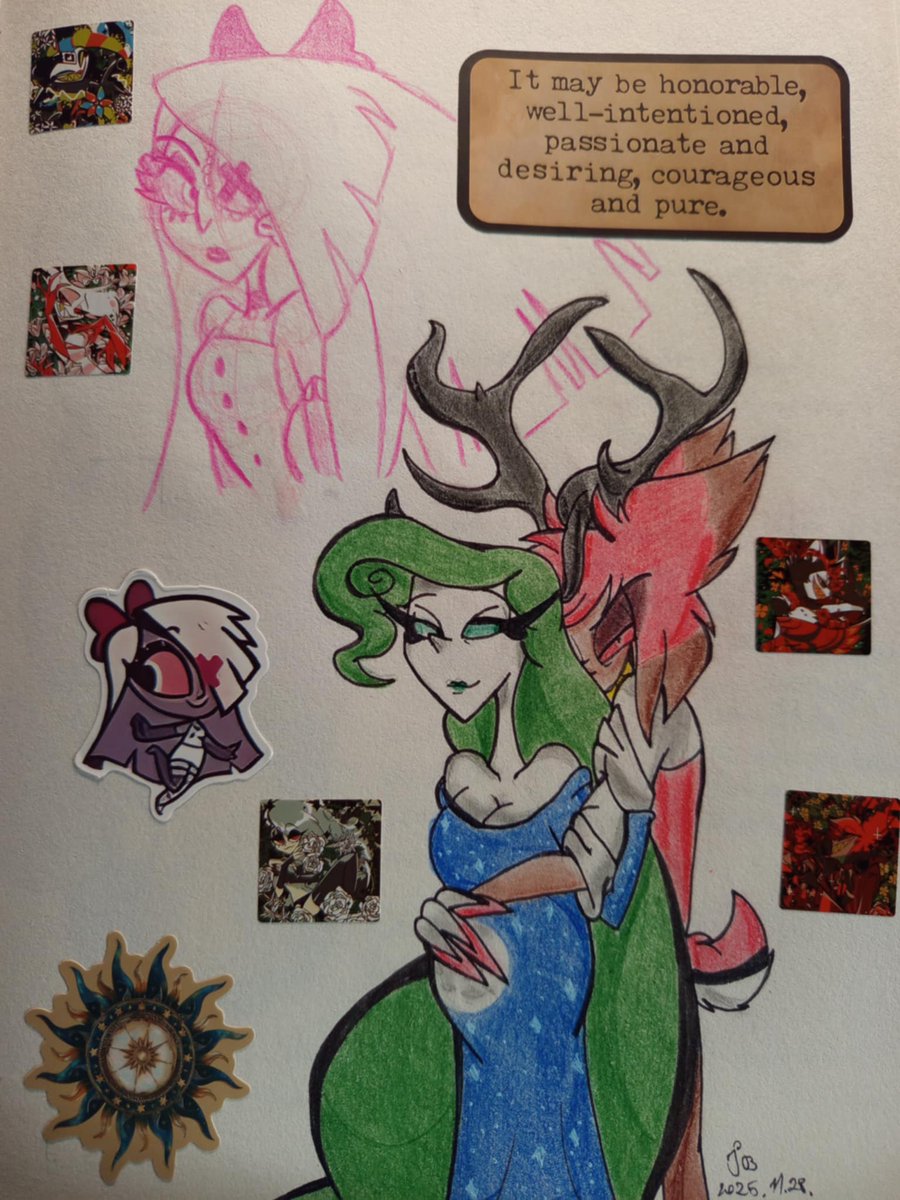 Bogit0717's tweet image. Hellvers doodles with an old desing of Vaggie!
(Plus,Thalia is pregnant and I love how the dress turned out!)

#hazbinhotel #helluvaboss #hellaversfanart #ocxcannon #alastor #vaggie #impsona