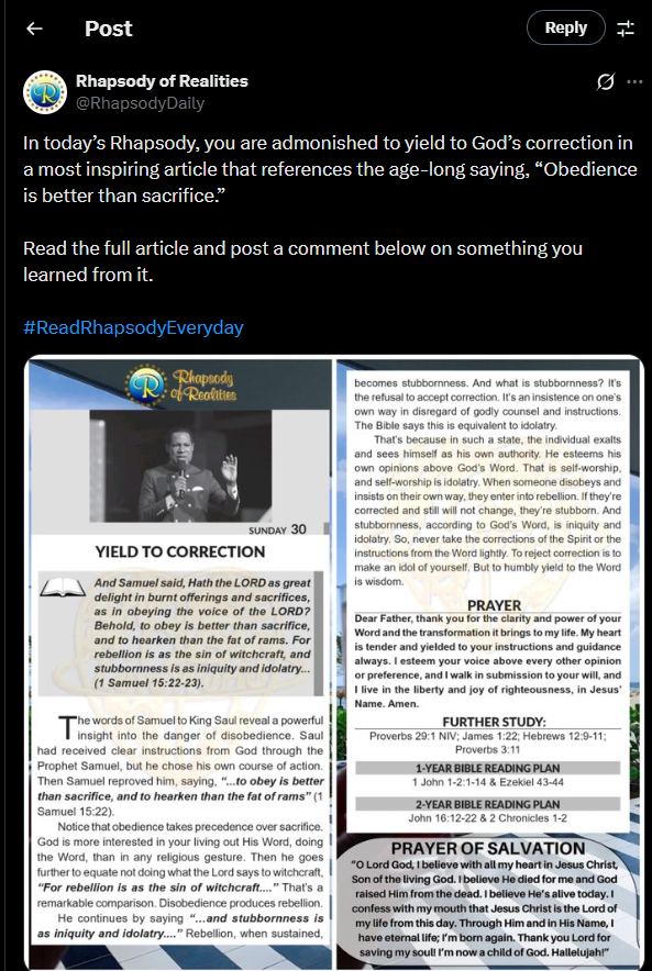 deladollars's tweet photo. @RhapsodyDaily Pastor admonishes us to take instructions from the spirit very seriously and not lightly.
 #ReadRhapsodyEveryday https://t.co/06xm6AF0uu