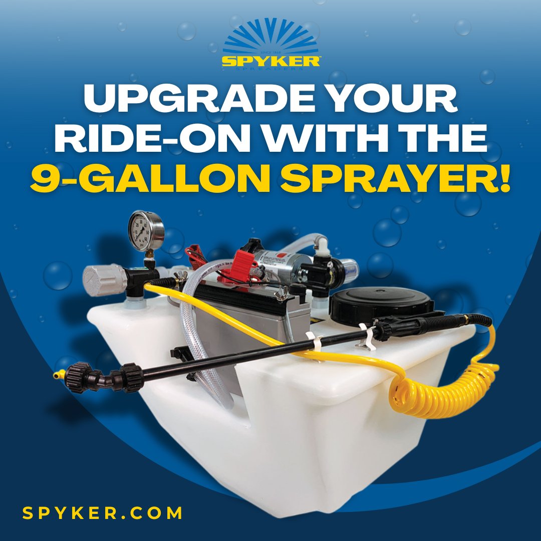 SpykerSpreaders's tweet image. With the SPYDSS-9G, you can easily upgrade your Push or Ride-On Spreader to a Sprayer! It’s a self-contained drop-in sprayer with a poly wand, compatible with Spyker Mulch N More &amp;amp; Spyker/Lesco Ride-On Spreaders. Learn more: ow.ly/2KXn50XaJBr