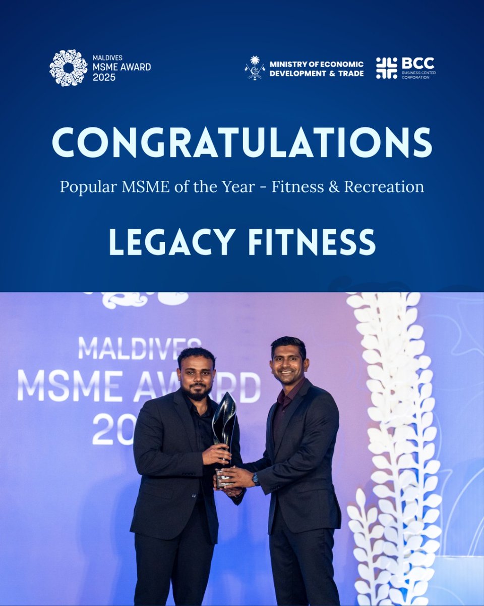 Congratulations to Legacy Fitness on winning Popular MSME of the Year - Fitness &amp; Recreation at the Maldives MSME Award 2025! 🏆<a href="/BCC_mv/">Business Center Corporation</a>