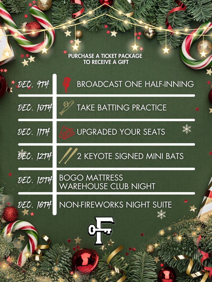 FrederickKeys's tweet photo. Celebrate the Season, Keys Fans! 🎄

The holidays are here, and so are 12 Days of Gifting, kicking off Dec. 1st!

Purchase a Flex Pack or 15-Game Plan and you’ll receive that day’s special holiday gift! 

#12DaysOfGifting #ShakeYourKeys https://t.co/sfGxTGQqe7