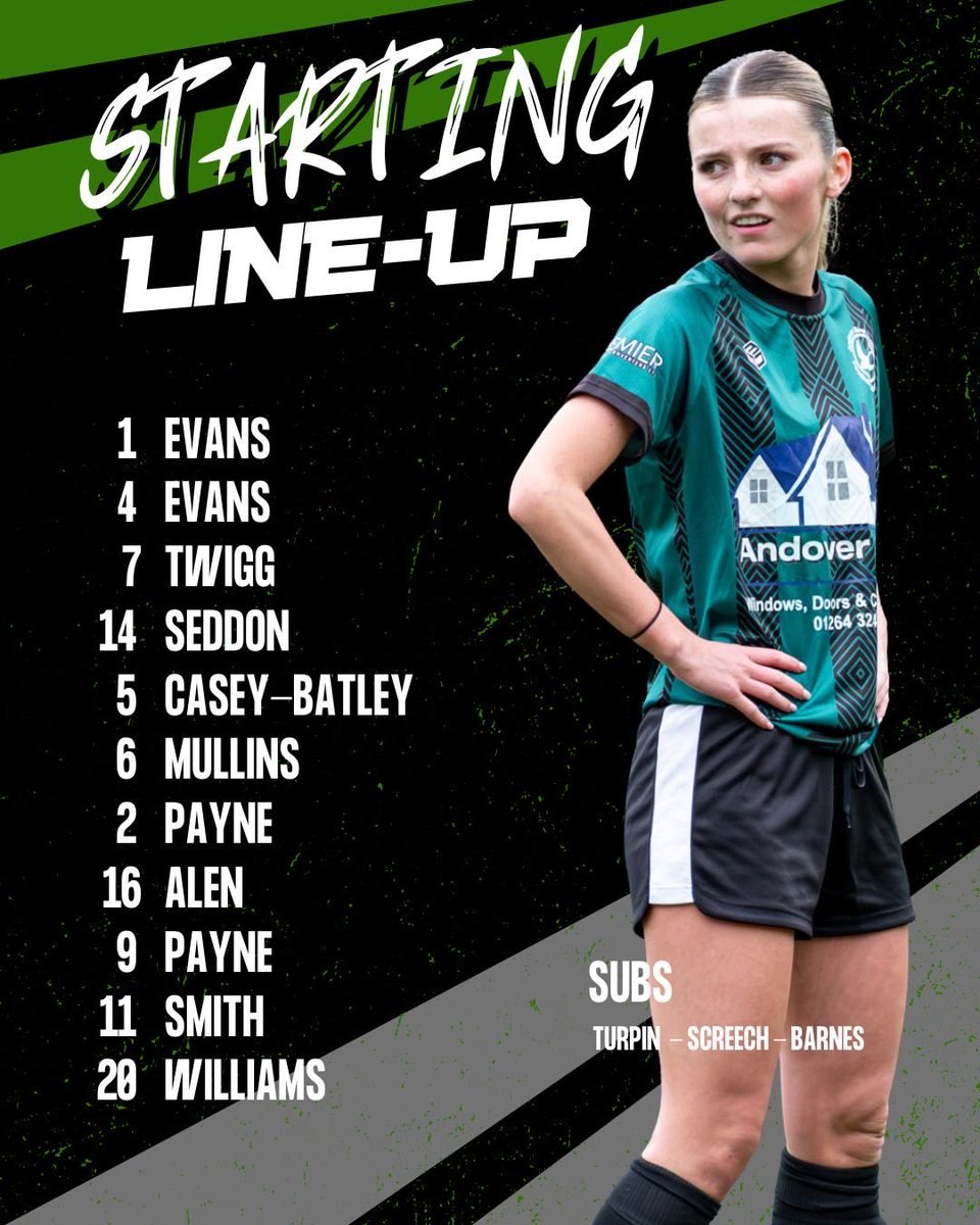 💚🖤 Our starting lineup for the 3rd round League Cup game vs Larkspur Rovers 💚🖤

Let’s go ladies!!

#WomensFootball #SRWFL #GreenAndBlackArmy

<a href="/AndoverNSfc/">ANDOVER NEW STREET 💚🖤⚽️</a> <a href="/SthRgnWFL/">SRWFL</a> <a href="/MrsConnolly33/">Cherie Connolly</a> <a href="/BasePyramid/">BaseofthePyramid</a> <a href="/Summer_Bean97/">Summer</a> <a href="/AndoverGlass/">Andover Glass Works</a> <a href="/Fevogym/">Fevogym</a> <a href="/larkspur_fc/">LarkspurRoversLadiesFC</a>